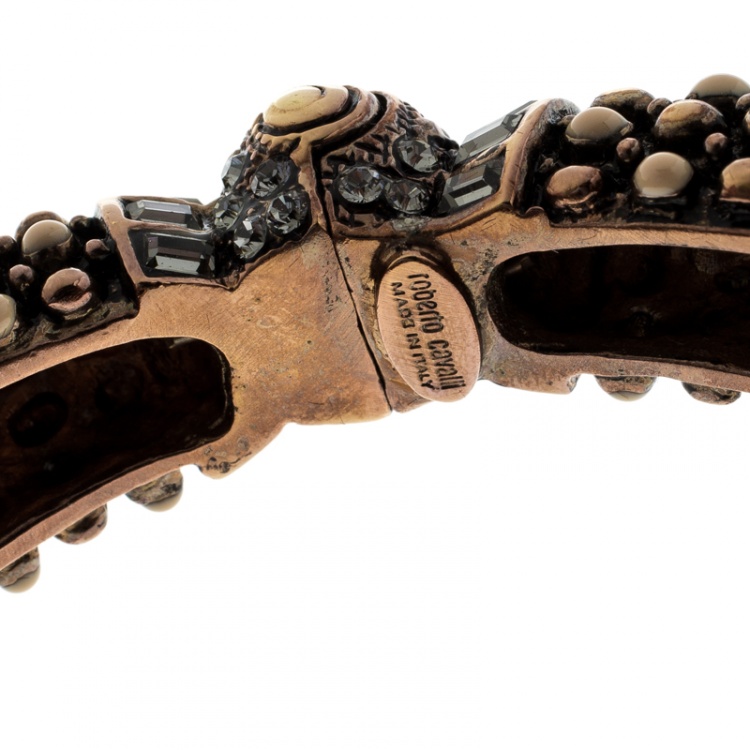 Pre Owned Roberto Cavalli Crystal Embellished Panther Open Cuff Bangle