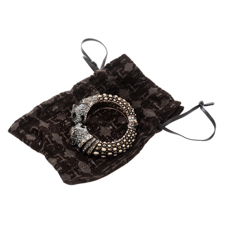 Pre Owned Roberto Cavalli Crystal Embellished Panther Open Cuff Bangle