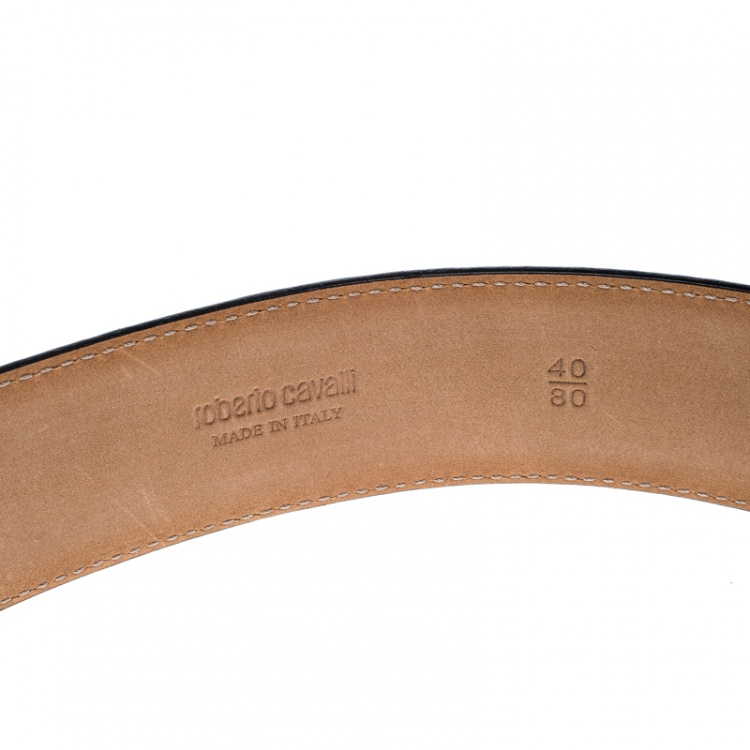 Pre Owned Roberto Cavalli Black Leather Snake Buckle Belt 80cm