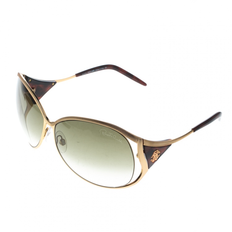 Pre Owned Roberto Cavalli Rose Gold/Green Gradient Fresia 574S Oversize Sunglasses 