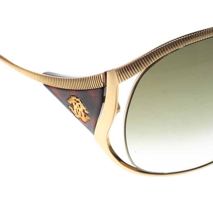 Pre Owned Roberto Cavalli Rose Gold/Green Gradient Fresia 574S Oversize Sunglasses 