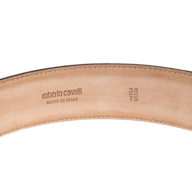 Pre Owned Roberto Cavalli Sky Blue Leather Logo Belt 75cm