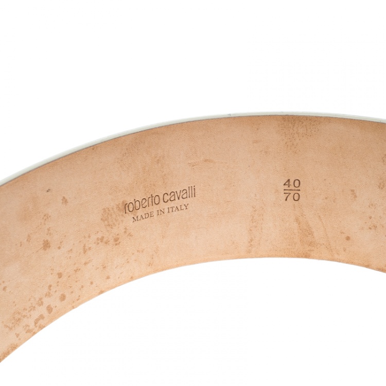 Pre Owned Roberto Cavalli Off White Leather Serpenti Buckle Belt 70cm