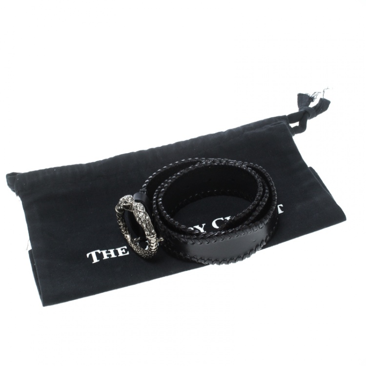 Pre Owned Roberto Cavalli Black Leather Braided Serpent Buckle Belt 85cm