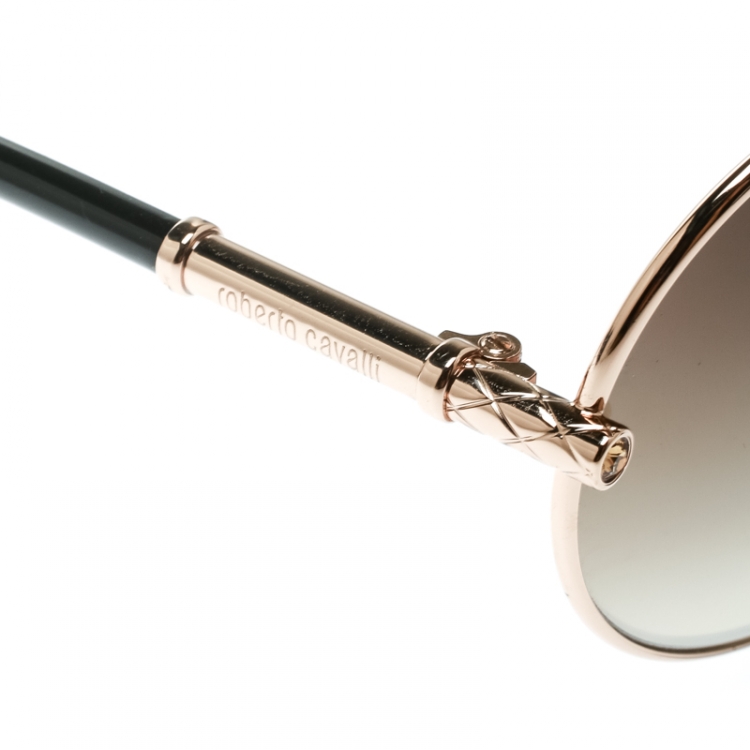 Pre Owned Roberto Cavalli Gold / Brown Gradient 832S Angetenar Round Sunglasses