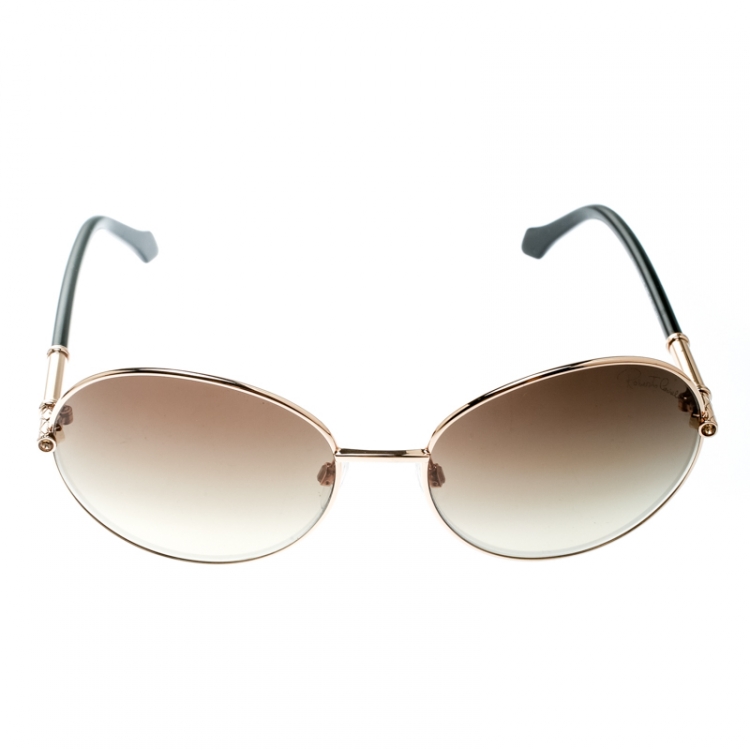 Pre Owned Roberto Cavalli Gold / Brown Gradient 832S Angetenar Round Sunglasses