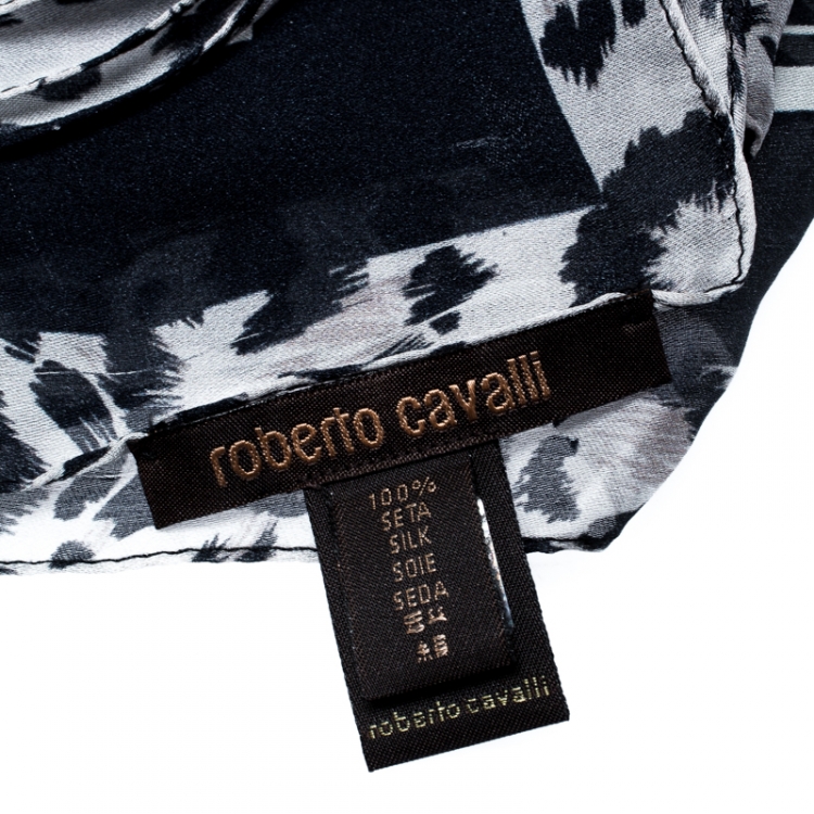 Pre Owned Roberto Cavalli Multicolor Leopard Printed Silk Scarf