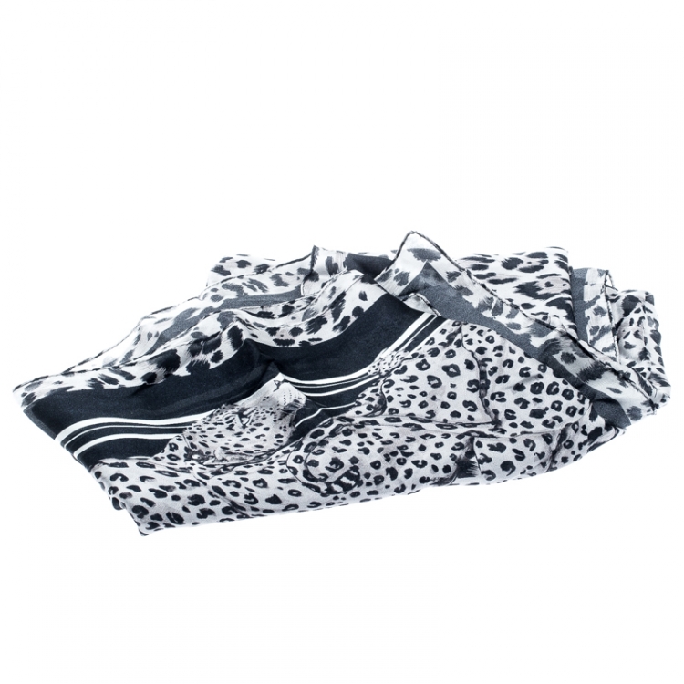 Pre Owned Roberto Cavalli Multicolor Leopard Printed Silk Scarf