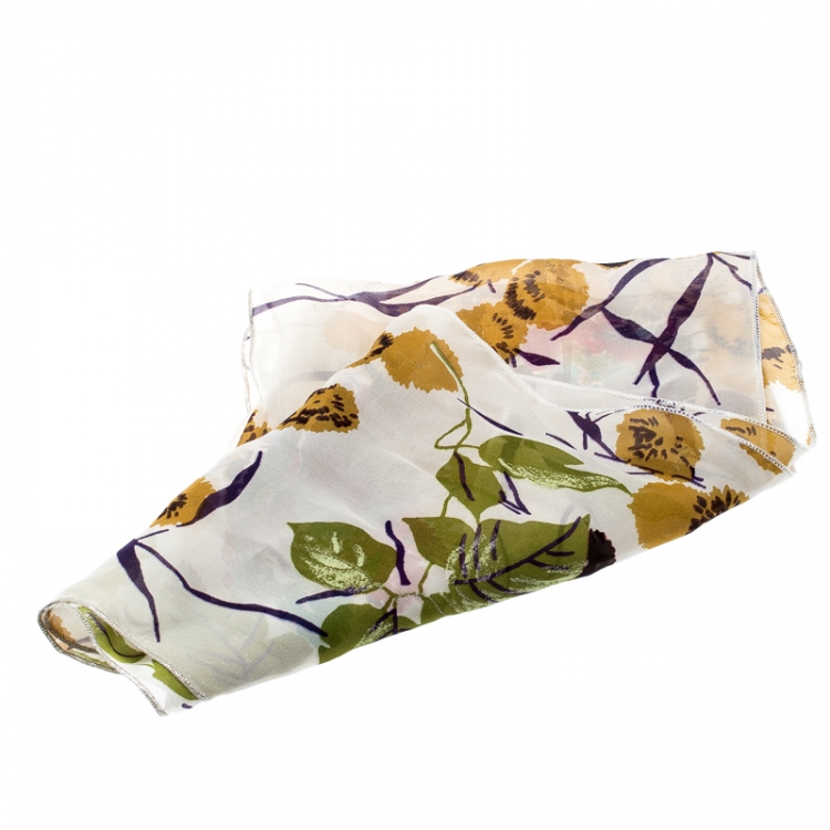 Pre Owned Roberto Cavalli Multicolor Glitter Floral Print Silk Chiffon Neck Scarf