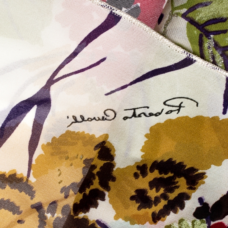 Pre Owned Roberto Cavalli Multicolor Glitter Floral Print Silk Chiffon Neck Scarf