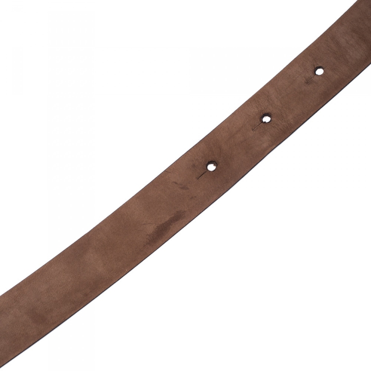 Pre Owned Roberto Cavalli Bronze Metallic Leather RC Buckle Belt 85CM