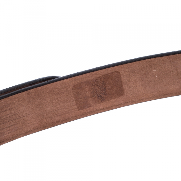 Pre Owned Roberto Cavalli Bronze Metallic Leather RC Buckle Belt 85CM