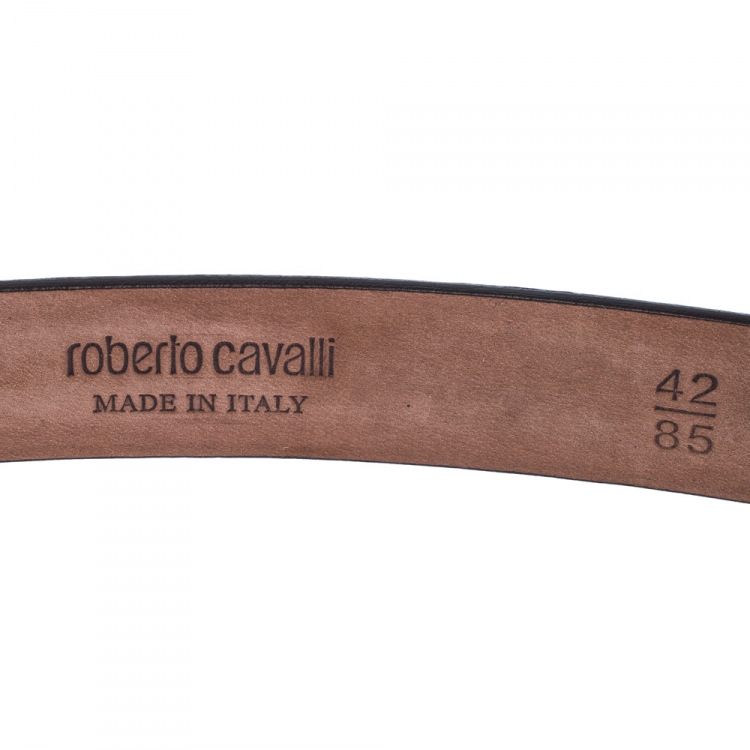 Pre Owned Roberto Cavalli Bronze Metallic Leather RC Buckle Belt 85CM