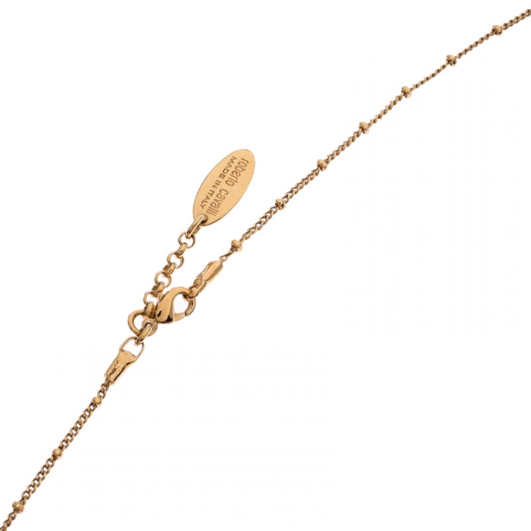 Pre Owned  Roberto Cavalli Signature Crystal Heart Pendant Gold Tone Necklace