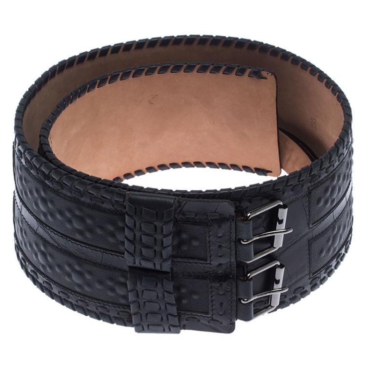 Pre Owned Roberto Cavalli Black Leather Waist Belt Size 85cm