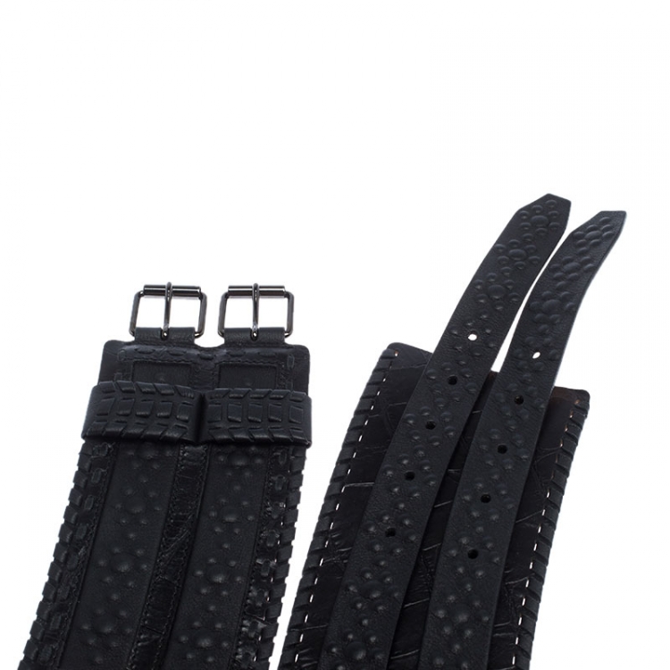 Pre Owned Roberto Cavalli Black Leather Waist Belt Size 85cm