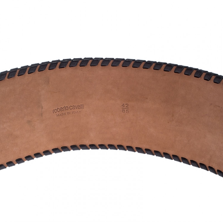 Pre Owned Roberto Cavalli Black Leather Waist Belt Size 85cm