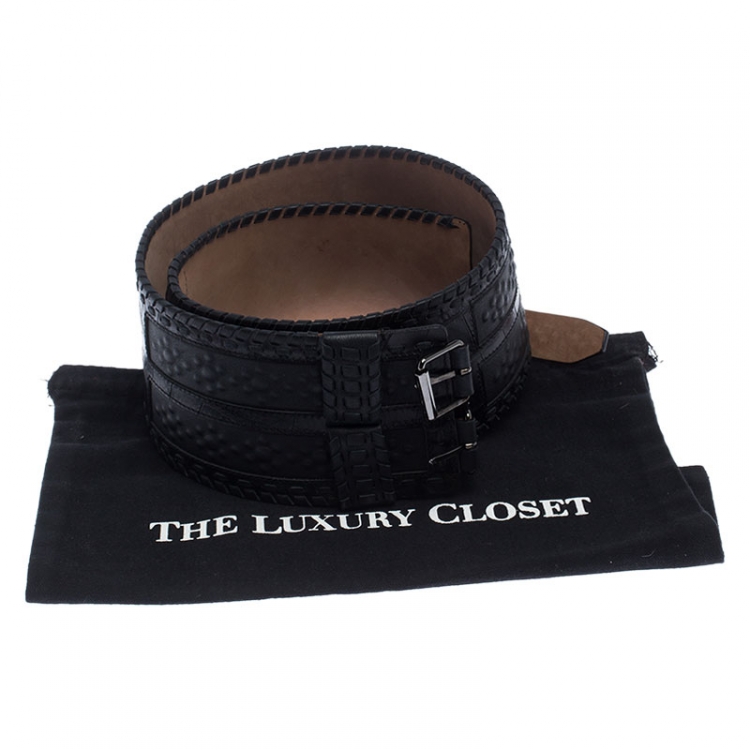 Pre Owned Roberto Cavalli Black Leather Waist Belt Size 85cm