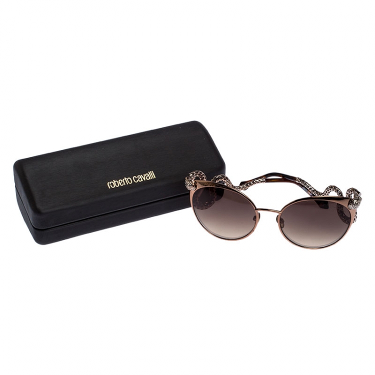 Pre Owned Roberto Cavalli Bronze/Brown Gradient 890S Crystal Menkalinan Cat Eye Sunglasses