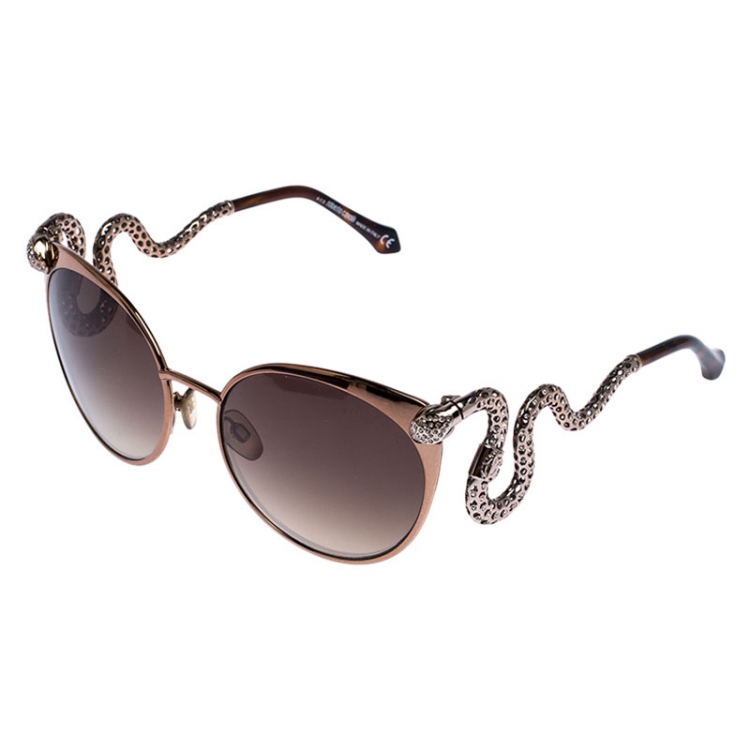 Pre Owned Roberto Cavalli Bronze/Brown Gradient 890S Crystal Menkalinan Cat Eye Sunglasses
