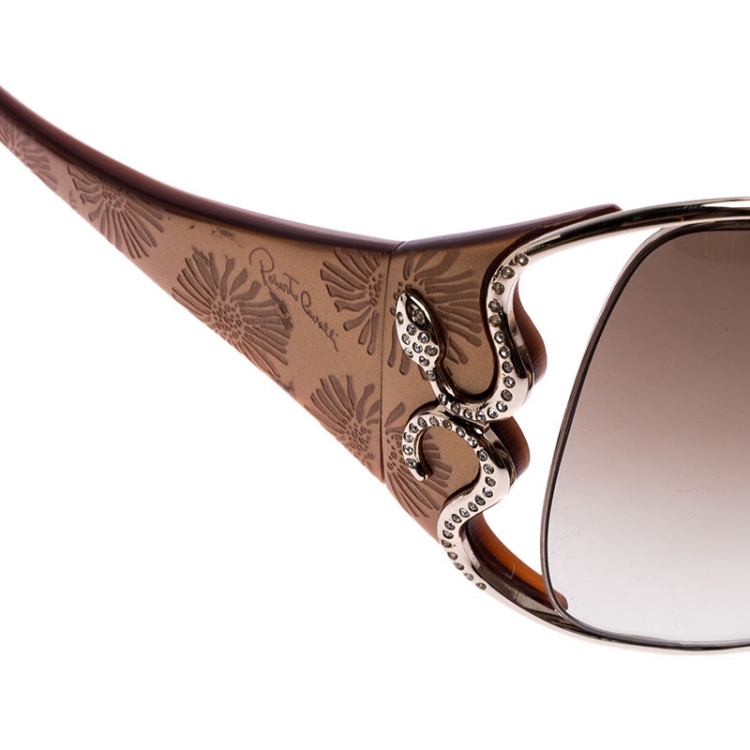 Pre Owned Roberto Cavalli Caramel Brown/Brown Gradient Tizio 387S Oversized Rectangle Sunglasses