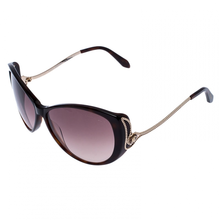 Pre Owned Roberto Cavalli Dark Havana/Brown Gradient 741S Kandooma Cat Eye Sunglasses