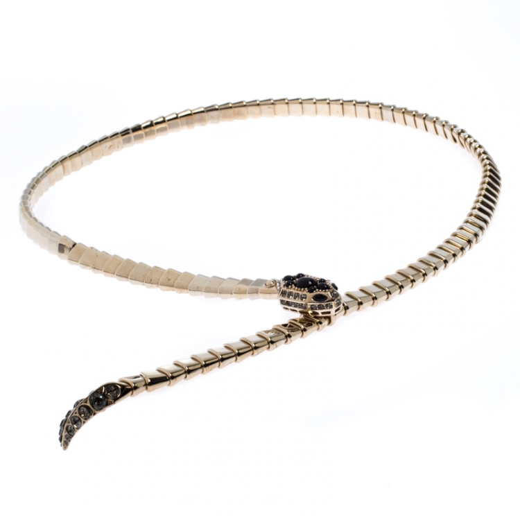 Pre Owned Roberto Cavalli Serpent Crystal Gold Tone Adjustable Belt