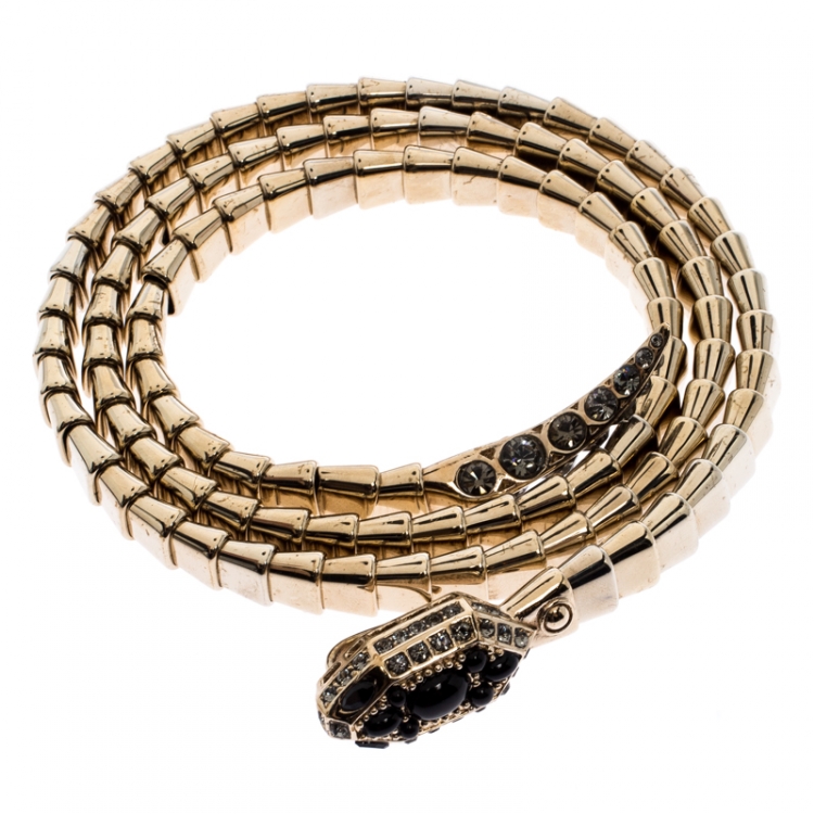 Pre Owned Roberto Cavalli Serpent Crystal Gold Tone Adjustable Belt