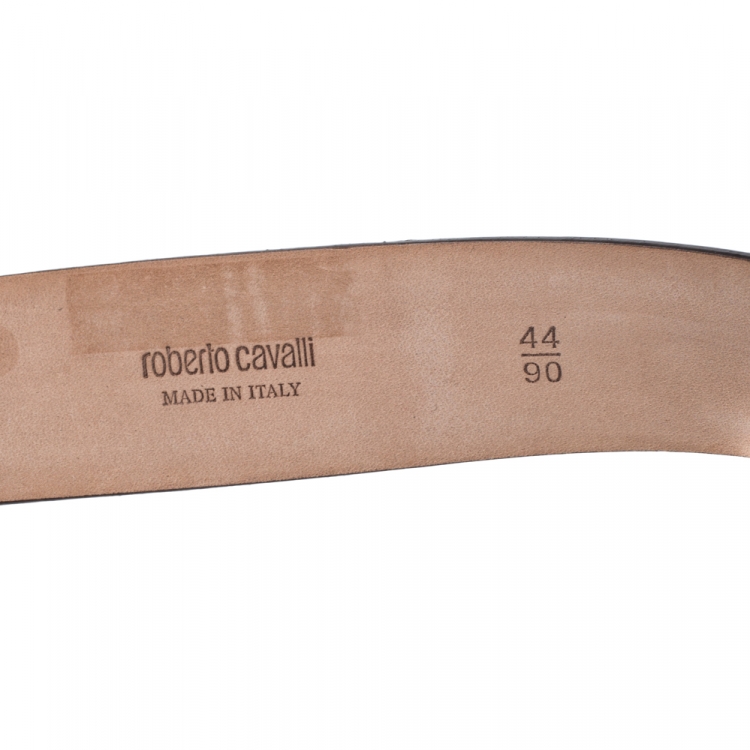 Pre Owned Roberto Cavalli Blue Leather Logo Buckle Belt 90 CM