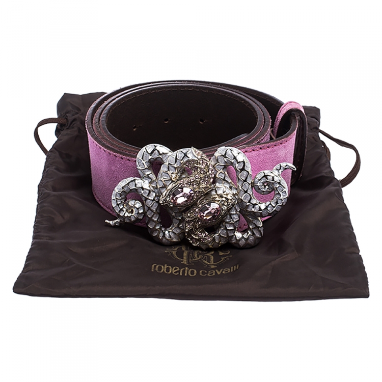 Pre Owned Roberto Cavalli Pink Suede Serpent Buckle Belt 95CM