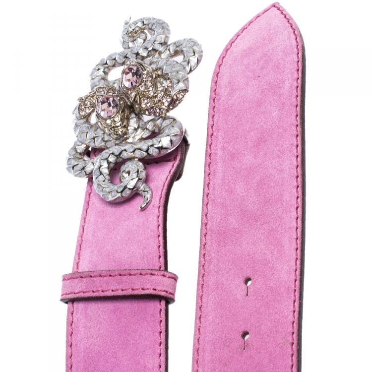 Pre Owned Roberto Cavalli Pink Suede Serpent Buckle Belt 95CM