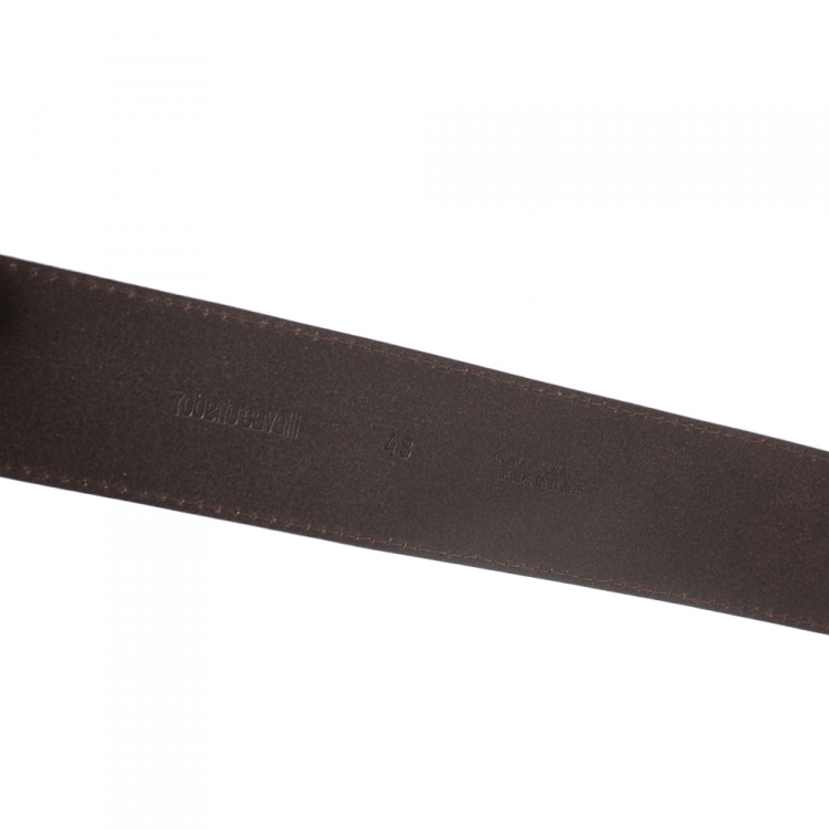 Pre Owned Roberto Cavalli Beige Iridescent Python Logo Buckle Belt 95CM