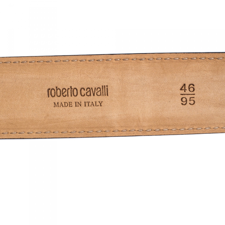 Pre Owned Roberto Cavalli Black Patent Leather Logo Buckle Belt 95CM