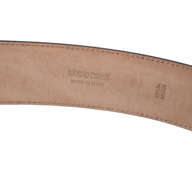 Pre Owned Roberto Cavalli Black Patent Leather Snake Buckle Belt 95CM