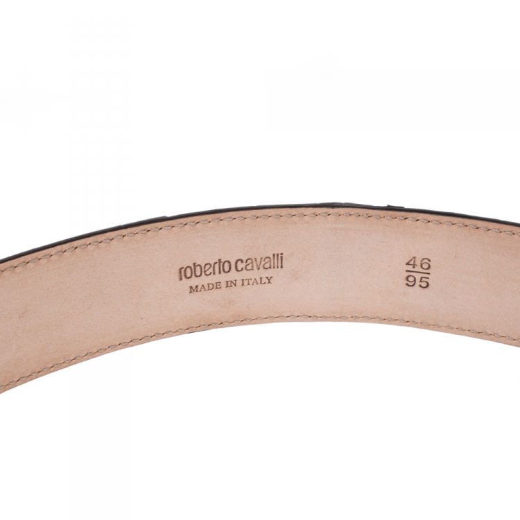 Pre Owned Roberto Cavalli Turquoise Croc Embossed Leather Logo Buckle Belt 95CM