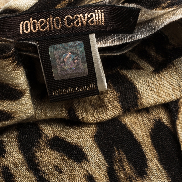 Pre Owned Roberto Cavalli Brown Leopard Print Cashmere Stole
