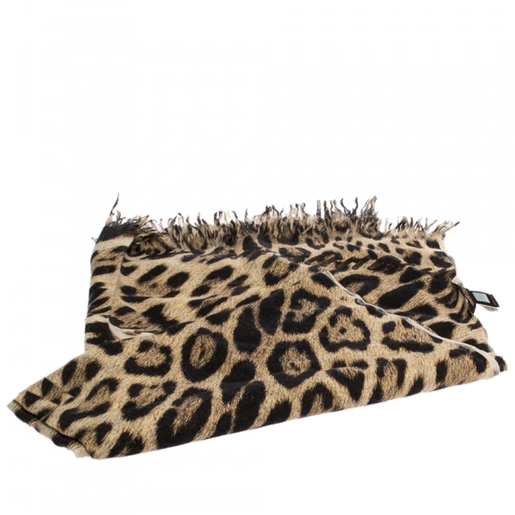 Pre Owned Roberto Cavalli Brown Leopard Print Cashmere Stole