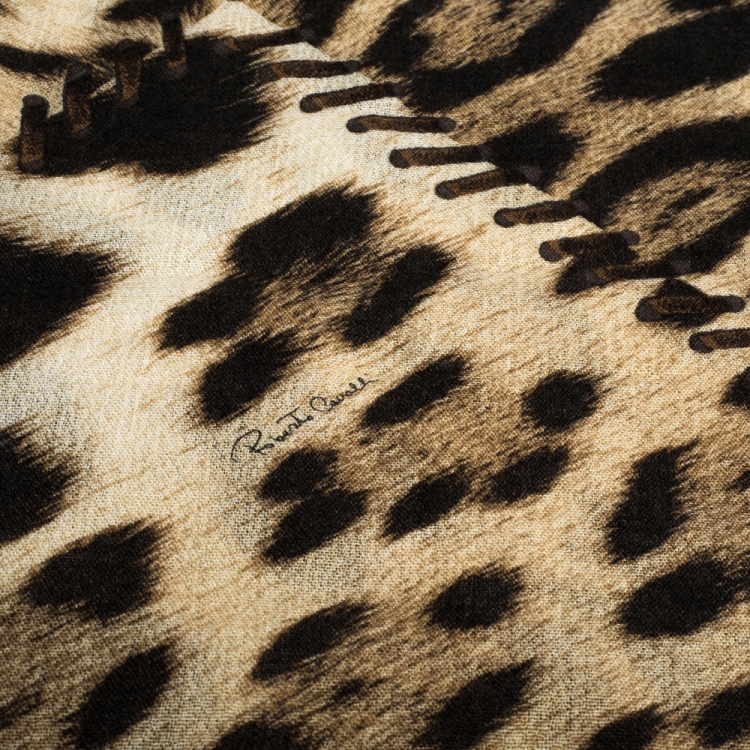 Pre Owned Roberto Cavalli Brown Leopard Print Cashmere Stole