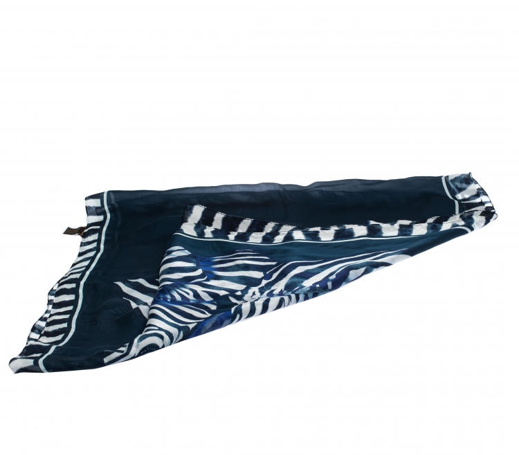Pre Owned Roberto Cavalli Blue & White Abstract Print Silk Scarf
