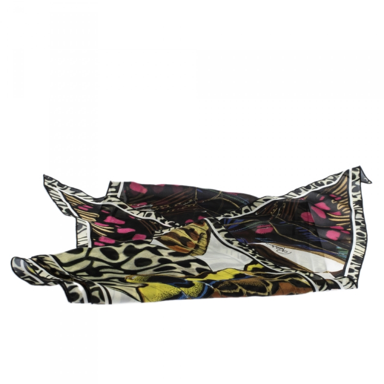 Pre Owned Roberto Cavalli Multicolor Butterfly Print Silk Bandeau Scarf