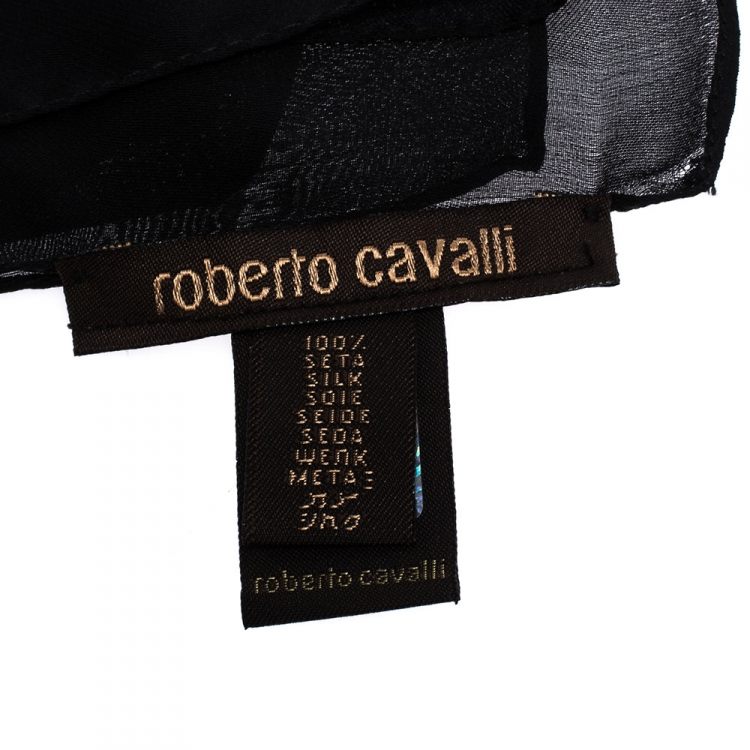 Pre Owned Roberto Cavalli Black & White Abstract Print Silk Scarf