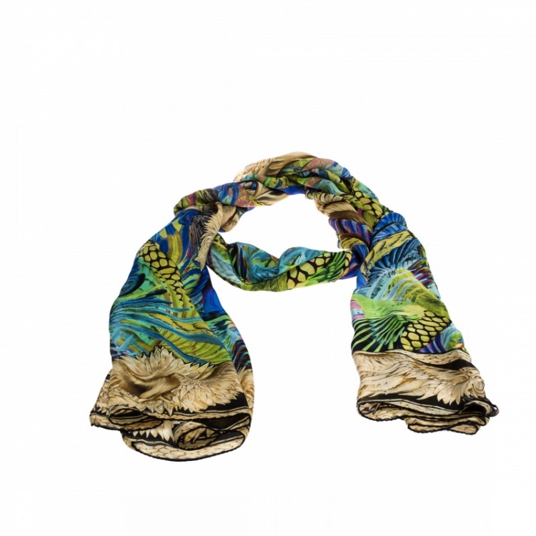 Pre Owned Roberto Cavalli Multicolor Animal Print Silk Scarf