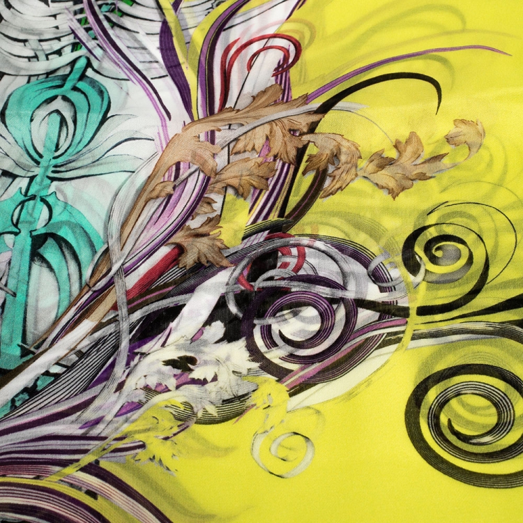 Pre Owned Roberto Cavalli Yellow Abstract Printed Silk Scarf