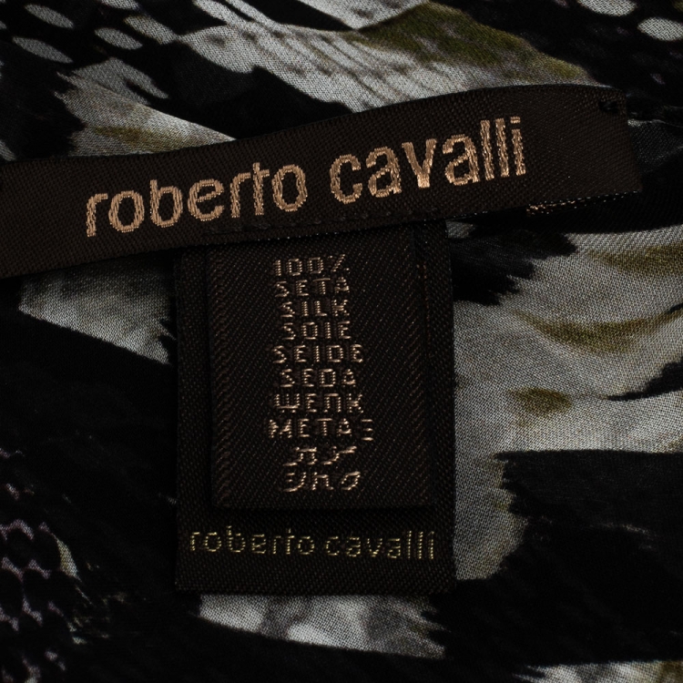 Pre Owned Roberto Cavalli Black & White Snakeskin Print Silk Scarf  