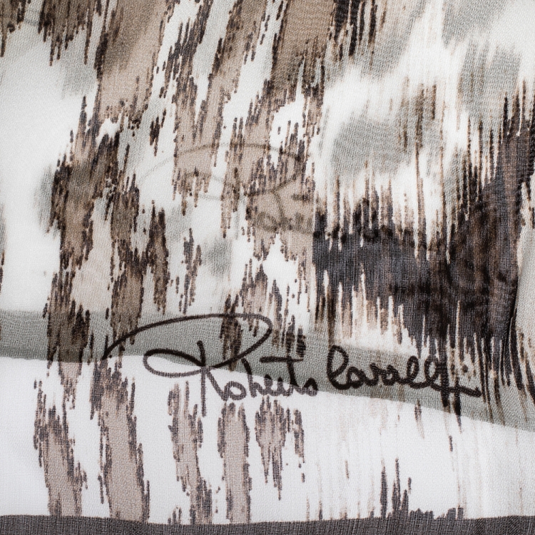 Pre Owned Roberto Cavalli Brown Animal Printed Silk Stole 