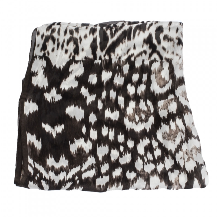 Pre Owned Roberto Cavalli Brown Animal Printed Silk Stole 
