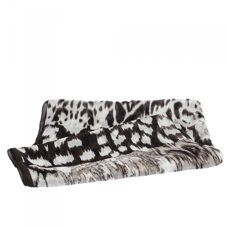 Pre Owned Roberto Cavalli Brown Animal Printed Silk Stole 