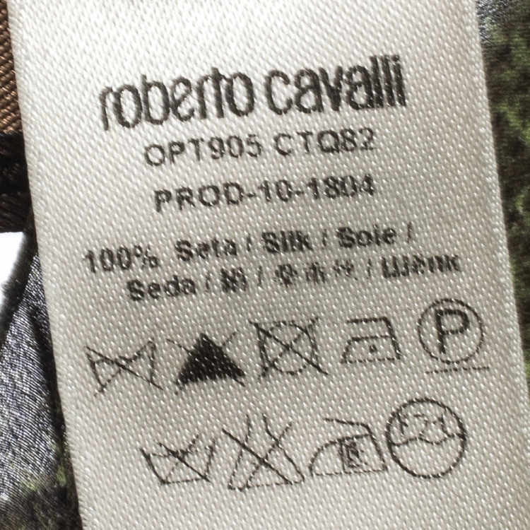 Pre Owned Roberto Cavalli Green Snake Skin Print Silk Stole