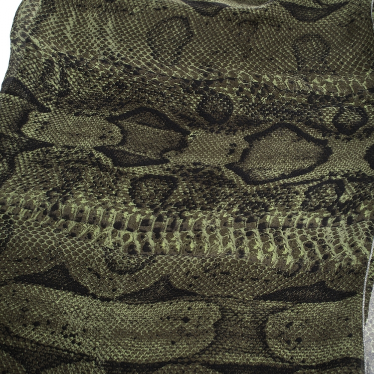 Pre Owned Roberto Cavalli Green Snake Skin Print Silk Stole
