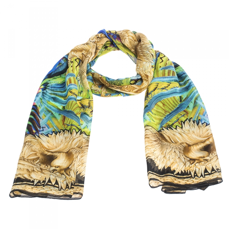 Pre Owned Roberto Cavalli Multicolor Eagle Print Silk Stole